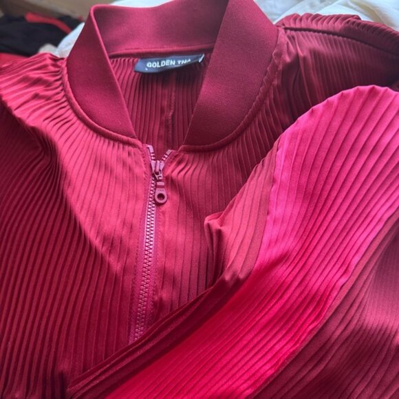 Aritzia Golden TNA NEW Bailer Pleated Oversize Balloon Track Bomber Jacket Satin - Picture 7 of 16